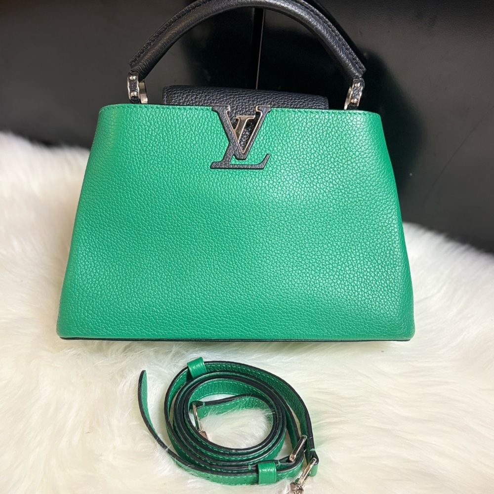 Louis Vuitton Capucines BB Black and Green Satchel Bag